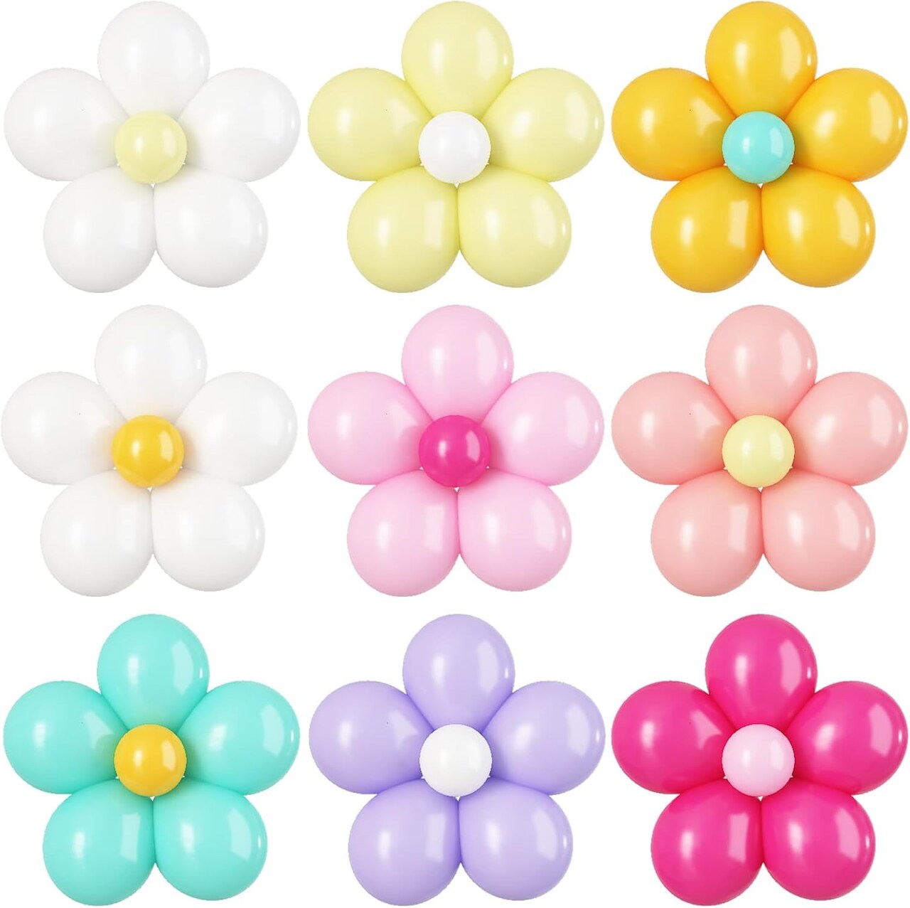 16 Set Daisy Flower Balloons DIY Kit,Pink White Yellow Latex Flower Balloon Party Decorations for Birthday Baby Shower Wedding Anniversary Daisy Groovy Fairy Flower Theme Decor